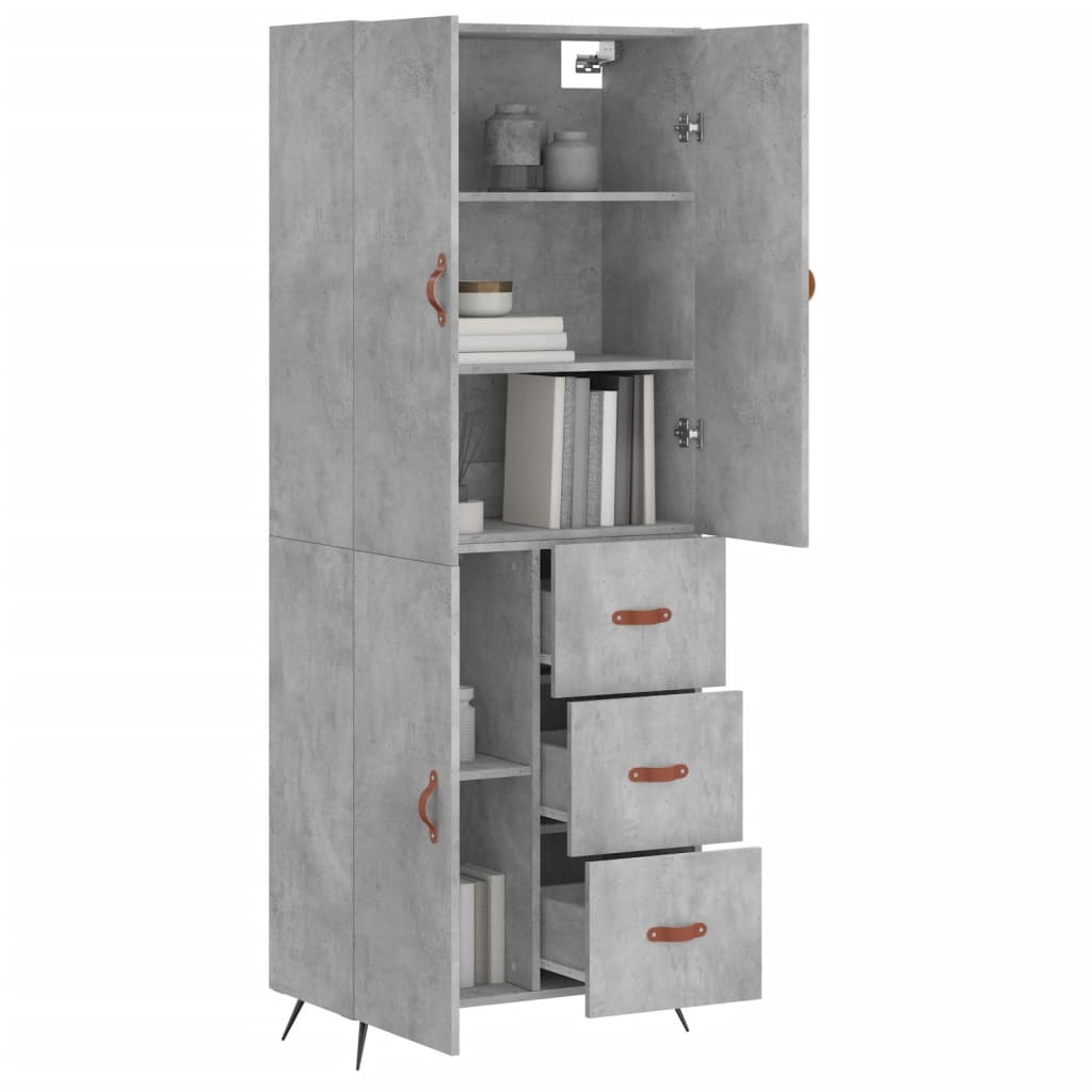 Buffet haut Gris béton 69,5x34x180 cm Bois d'ingénierie - XIOS
