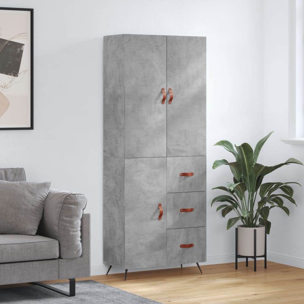 Buffet haut Gris béton 69,5x34x180 cm Bois d'ingénierie - XIOS