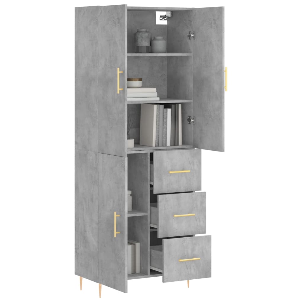 Buffet haut Gris béton 69,5x34x180 cm Bois d'ingénierie - XIOS