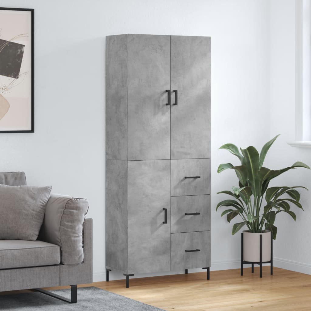 Buffet haut Gris béton 69,5x34x180 cm Bois d'ingénierie - XIOS