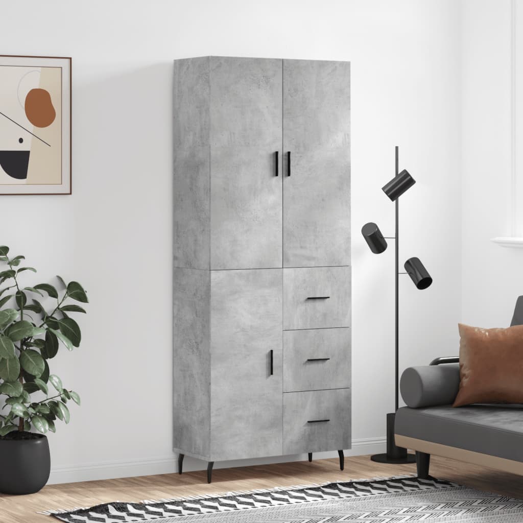 Buffet haut Gris béton 69,5x34x180 cm Bois d'ingénierie - XIOS