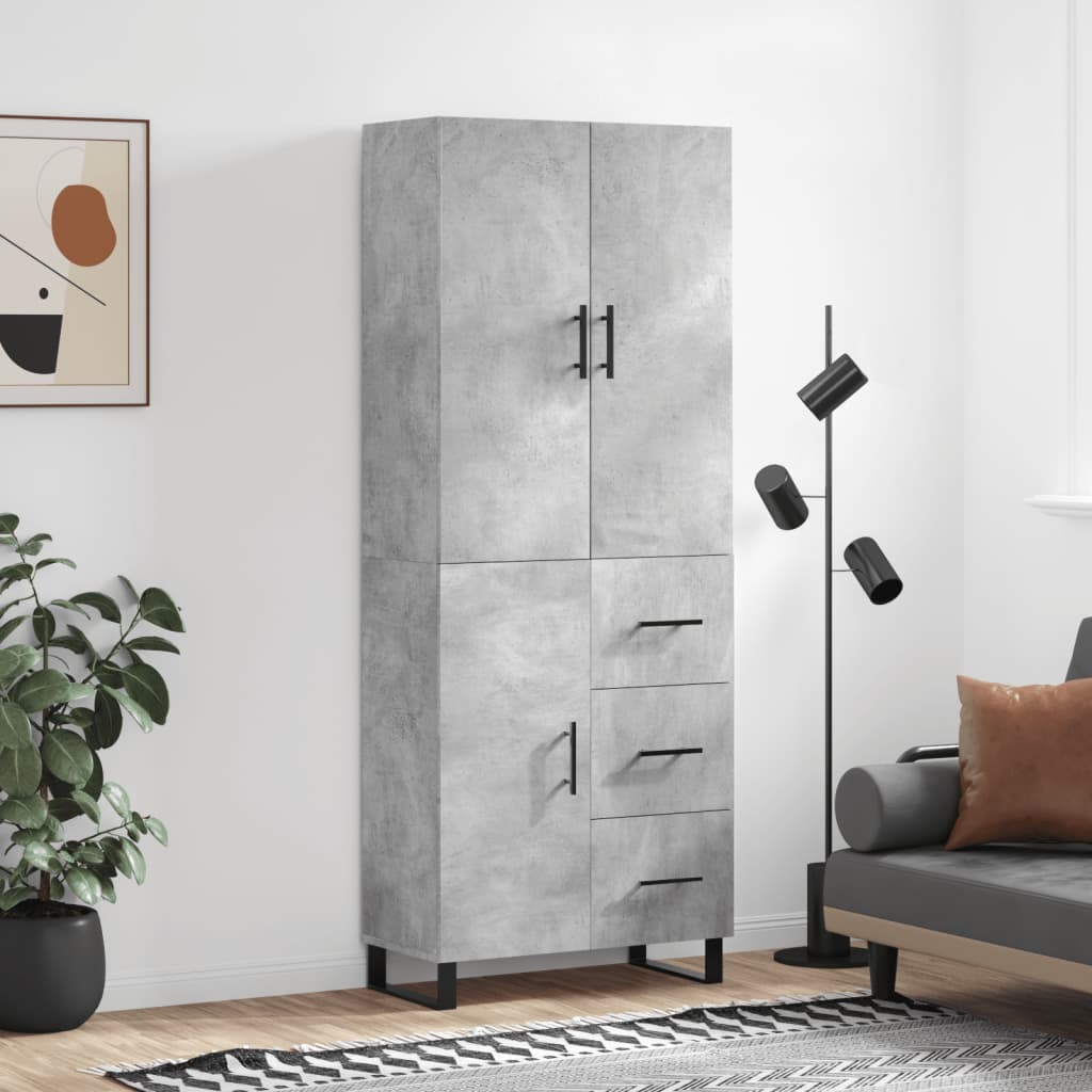 Buffet haut Gris béton 69,5x34x180 cm Bois d'ingénierie - XIOS