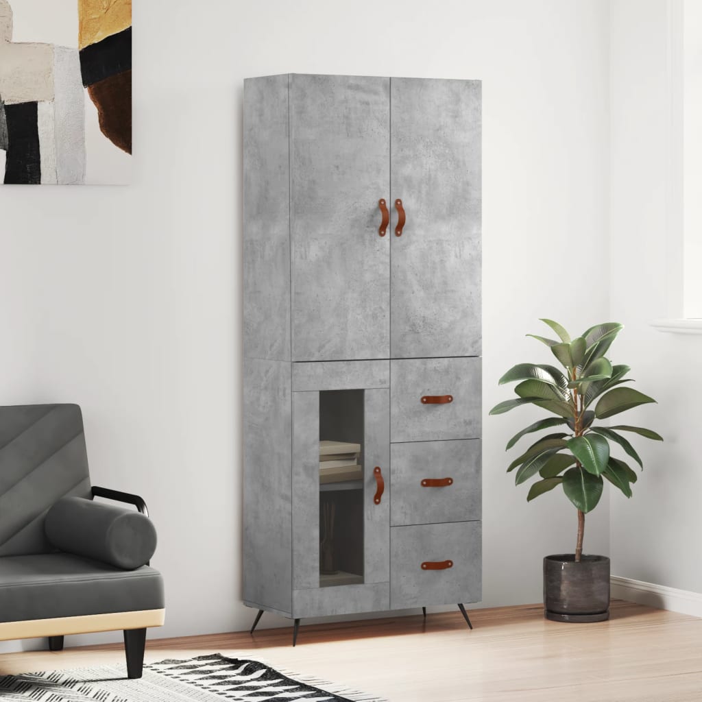Buffet haut Gris béton 69,5x34x180 cm Bois d'ingénierie - XIOS