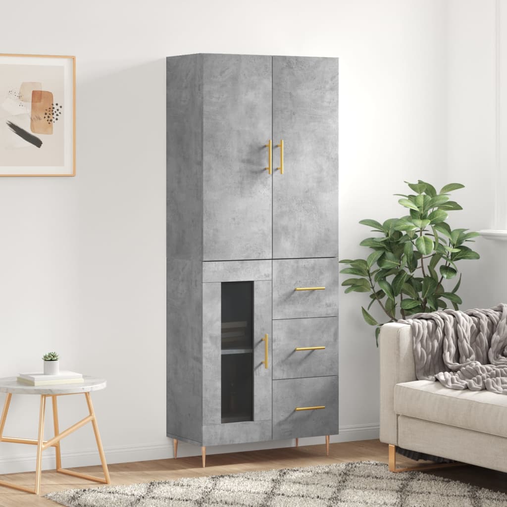 Buffet haut Gris béton 69,5x34x180 cm Bois d'ingénierie - XIOS