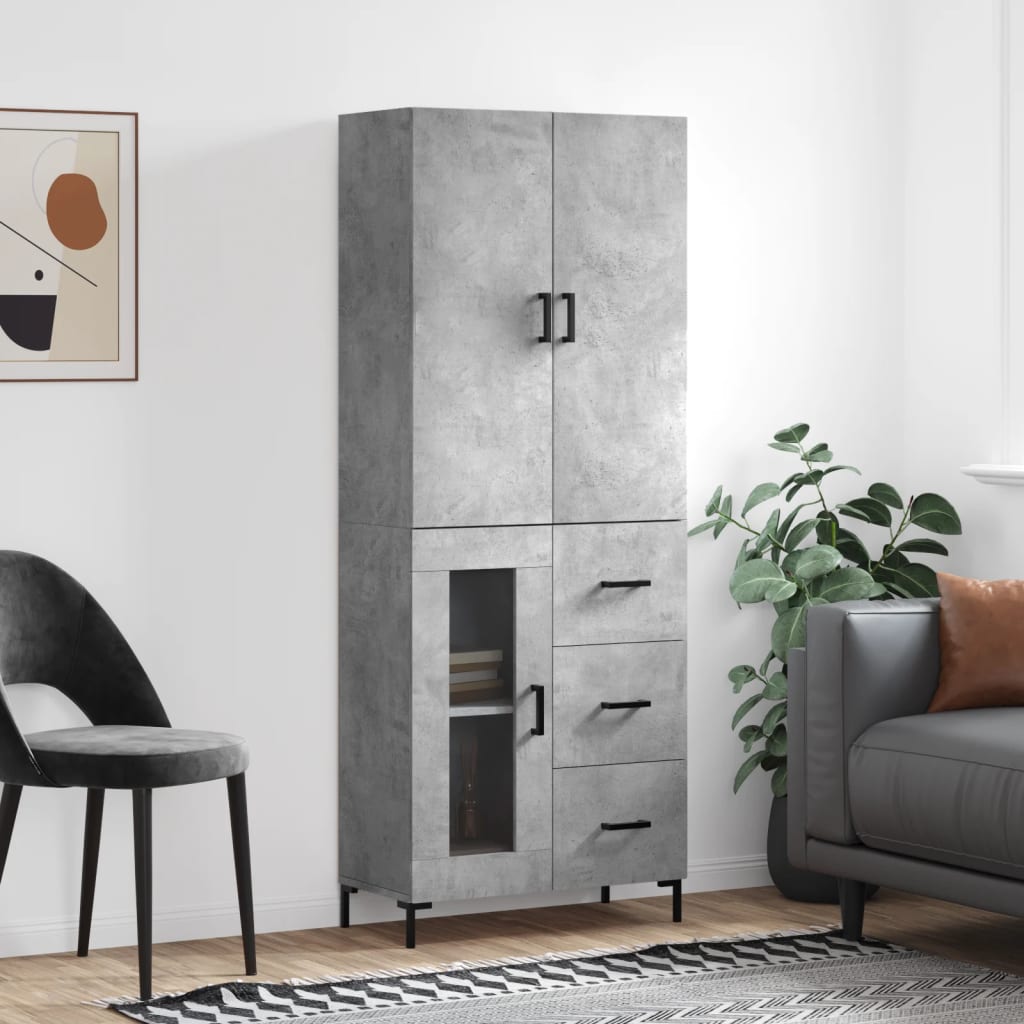 Buffet haut Gris béton 69,5x34x180 cm Bois d'ingénierie - XIOS