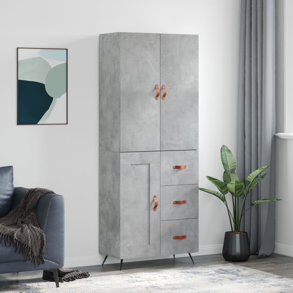 Buffet haut Gris béton 69,5x34x180 cm Bois d'ingénierie - XIOS