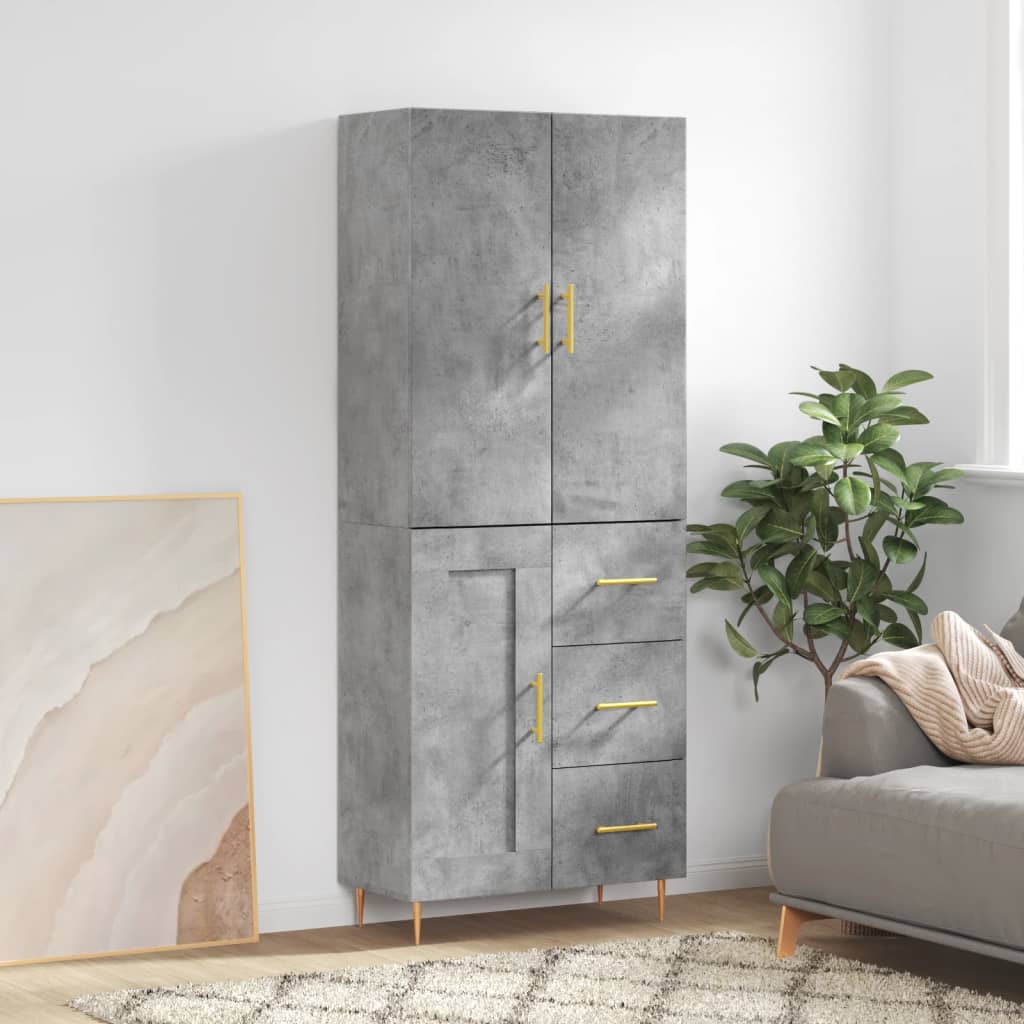 Buffet haut Gris béton 69,5x34x180 cm Bois d'ingénierie - XIOS