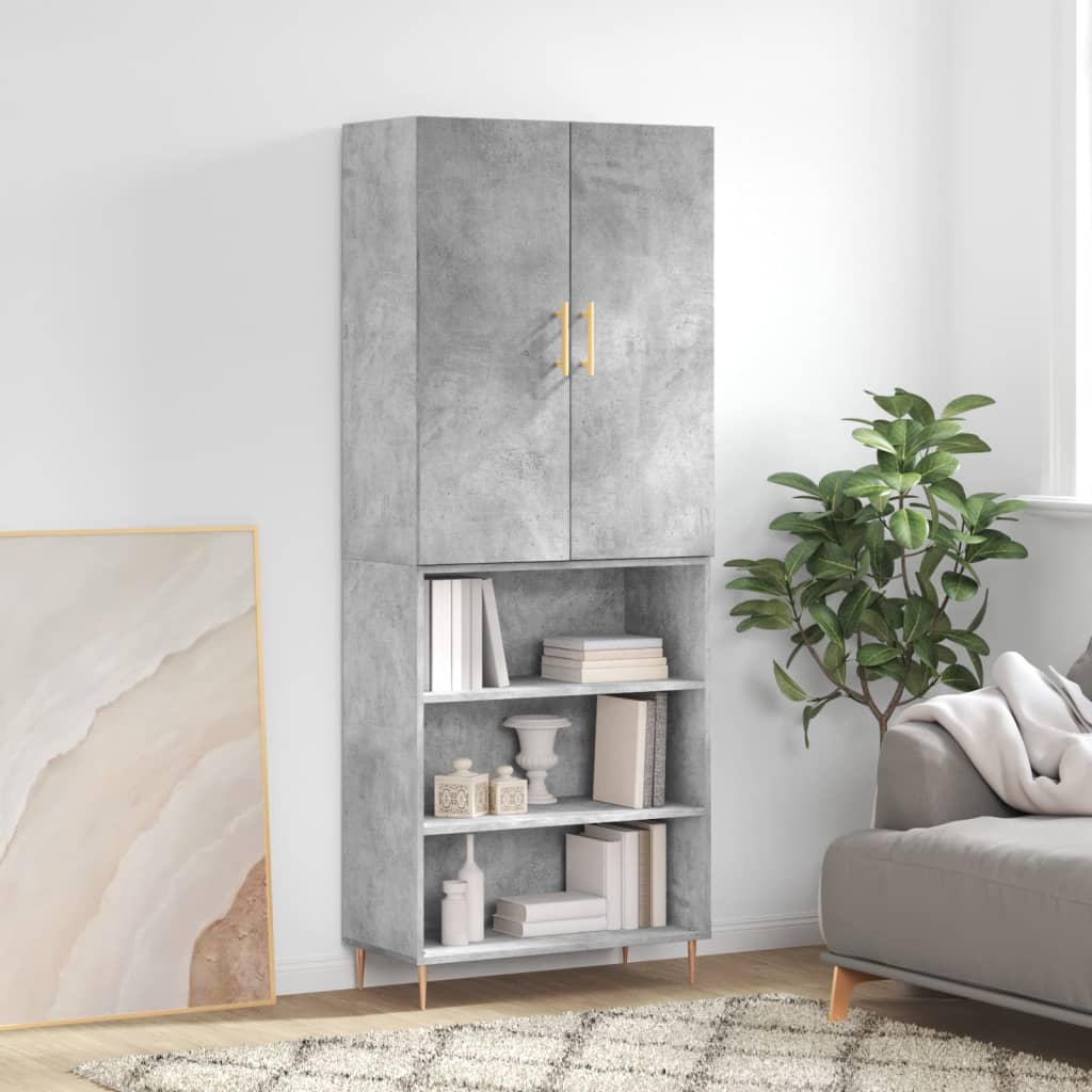Buffet haut Gris béton 69,5x34x180 cm Bois d'ingénierie - XIOS