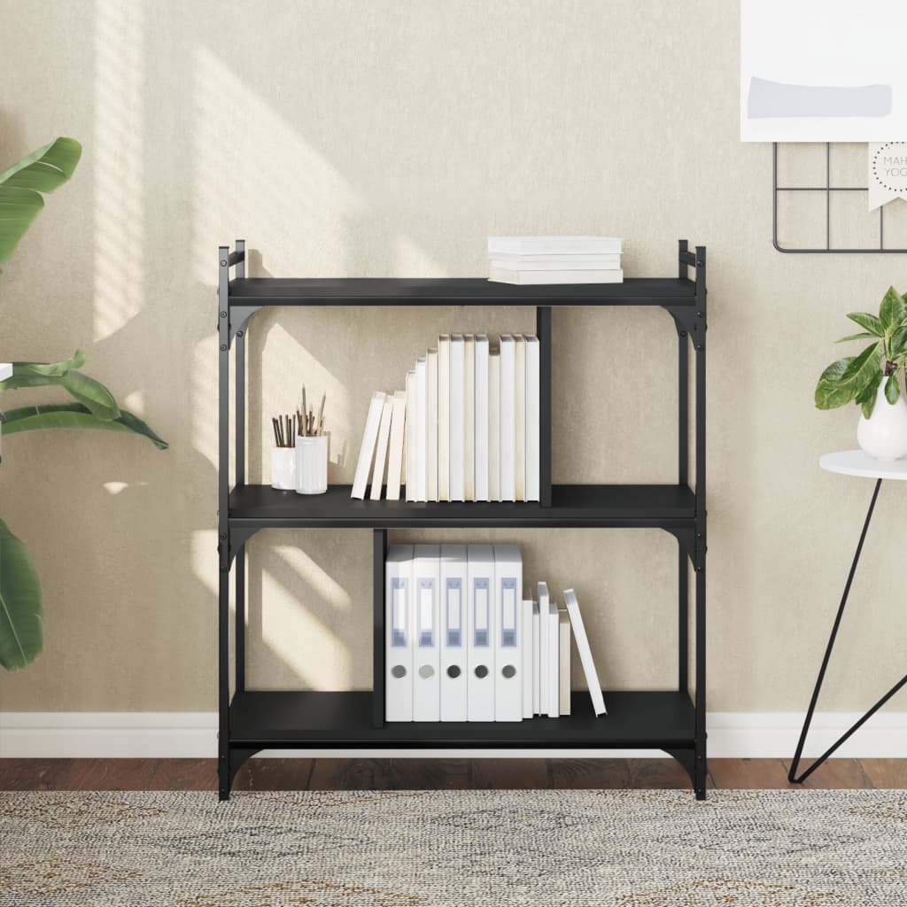 Bibliothèque à 3 niveaux noir 76x32x88 cm bois d'ingénierie - XIOS