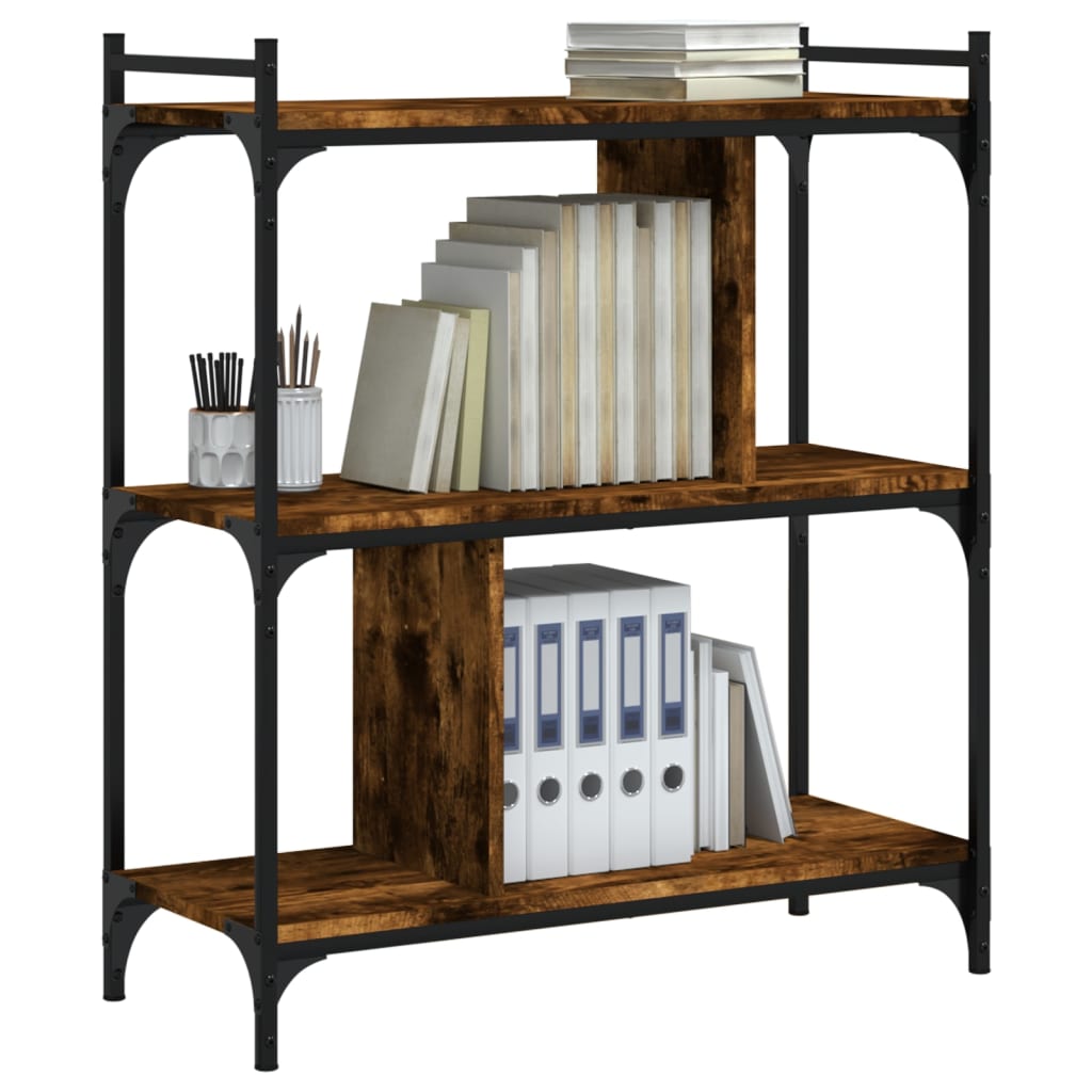 Bibliothèque 3 niveaux chêne fumé 76x32x88 cm bois d'ingénierie - XIOS