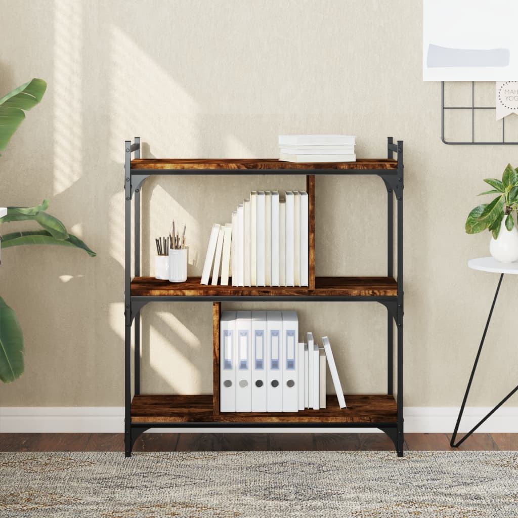 Bibliothèque 3 niveaux chêne fumé 76x32x88 cm bois d'ingénierie - XIOS