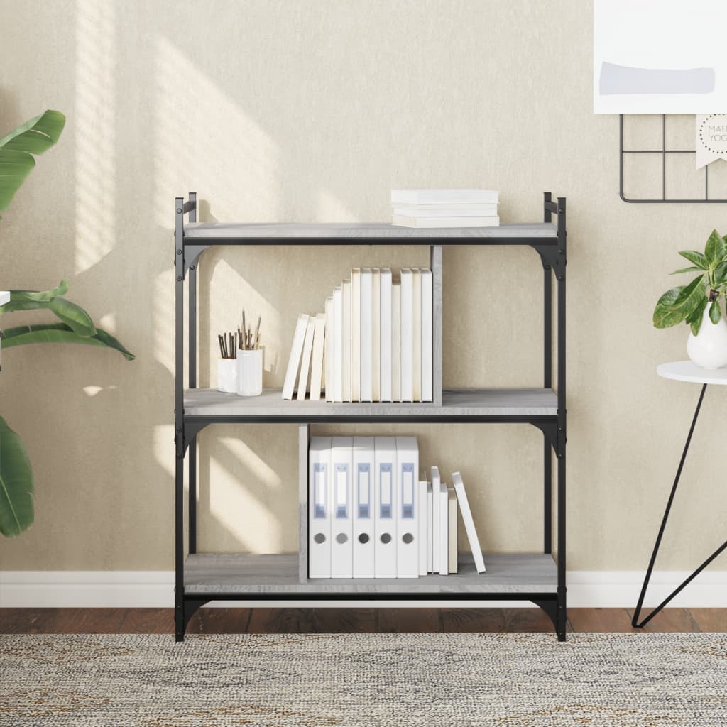 Bibliothèque 3 niveaux sonoma gris 76x32x88cm bois d'ingénierie - XIOS
