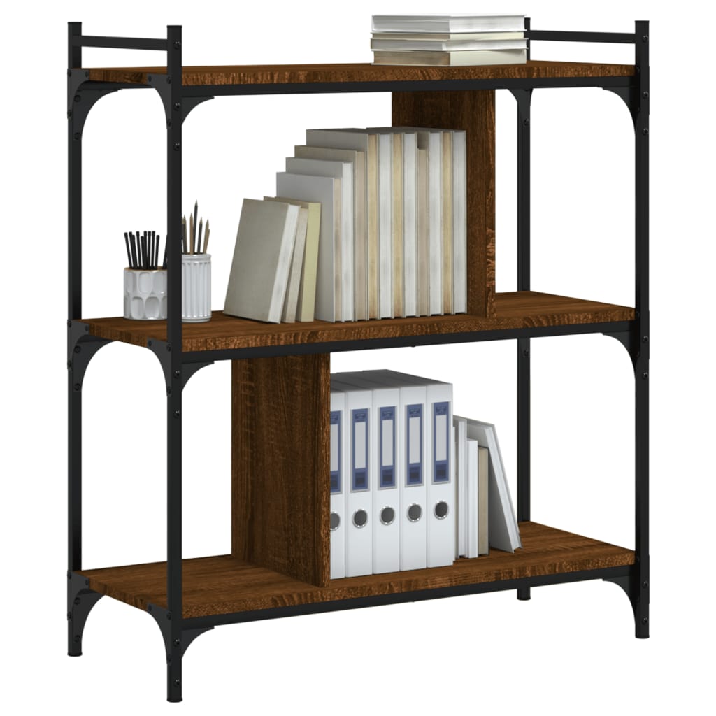 Bibliothèque 3 niveaux chêne brun 76x32x88 cm bois d'ingénierie - XIOS