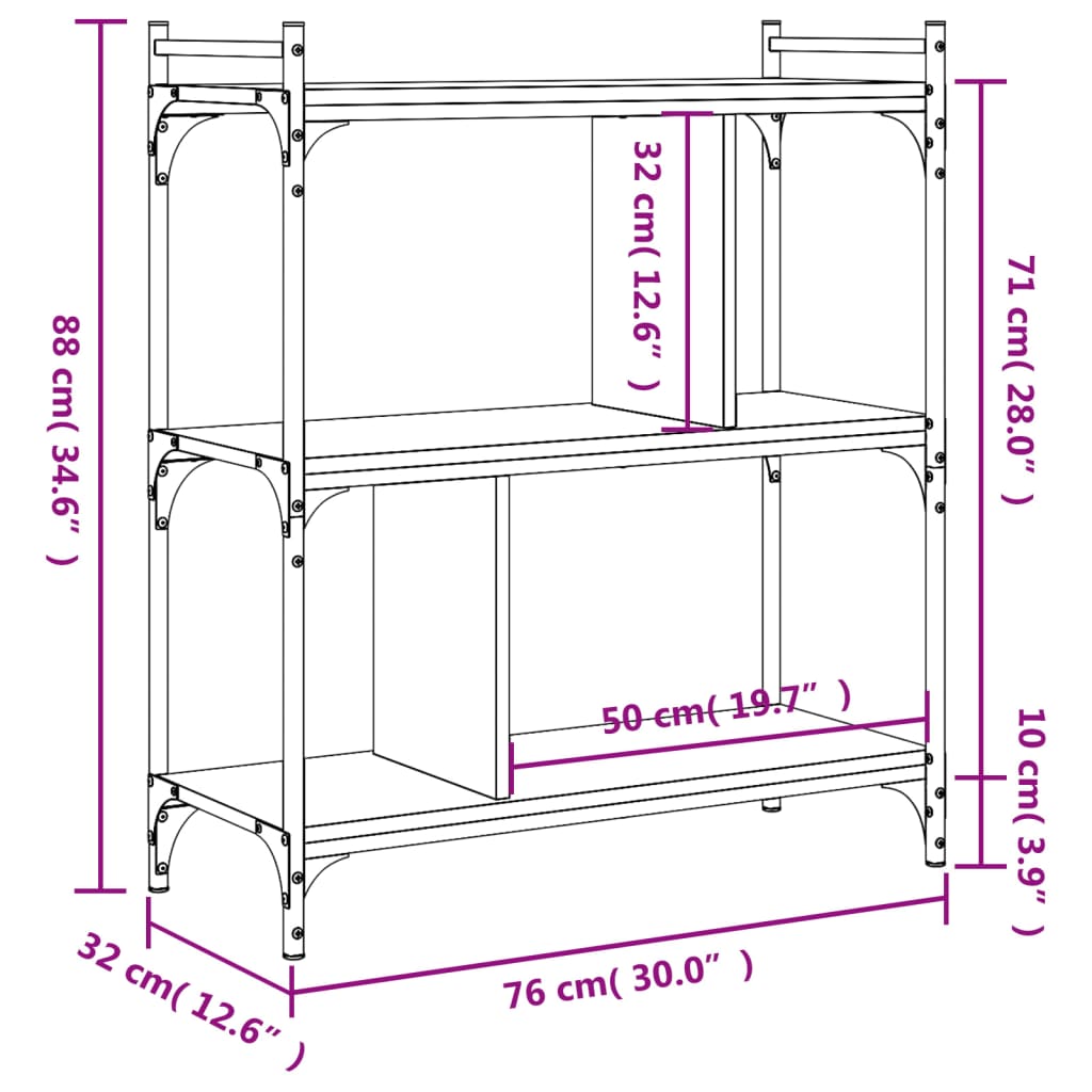 Bibliothèque 3 niveaux chêne brun 76x32x88 cm bois d'ingénierie - XIOS