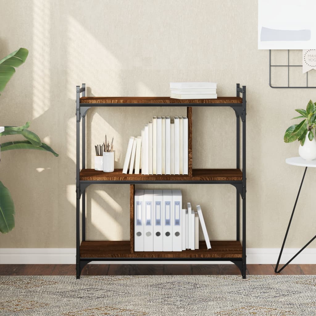 Bibliothèque 3 niveaux chêne brun 76x32x88 cm bois d'ingénierie - XIOS