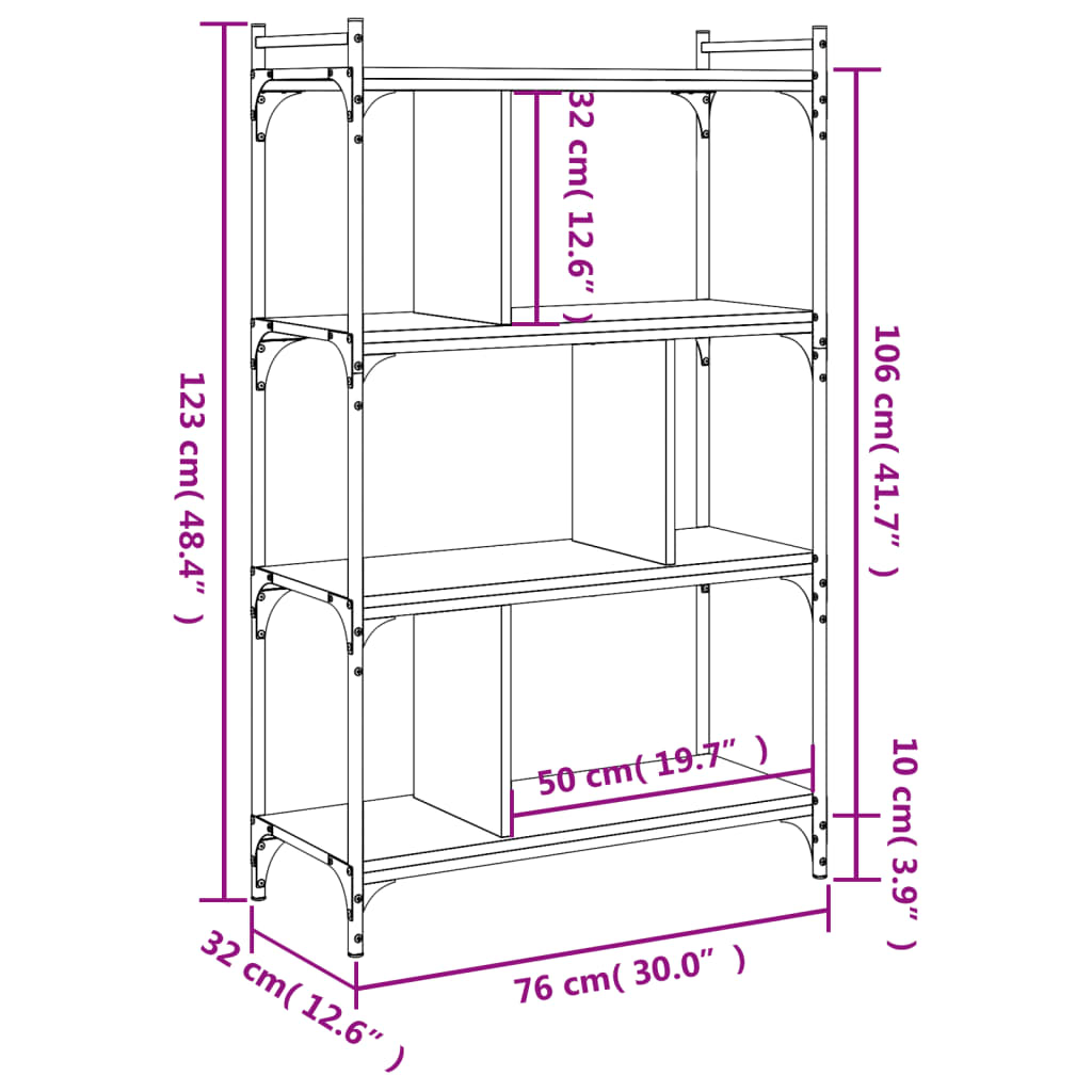 Bibliothèque 4 niveaux chêne fumé 76x32x123cm bois d'ingénierie - XIOS