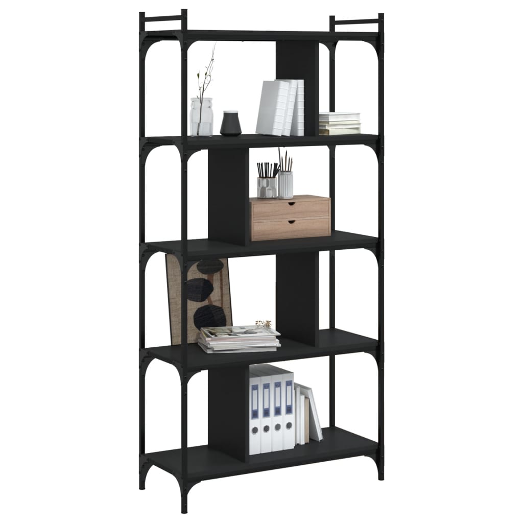 Bibliothèque 5 niveaux noir 76x32x158 cm bois d'ingénierie - XIOS