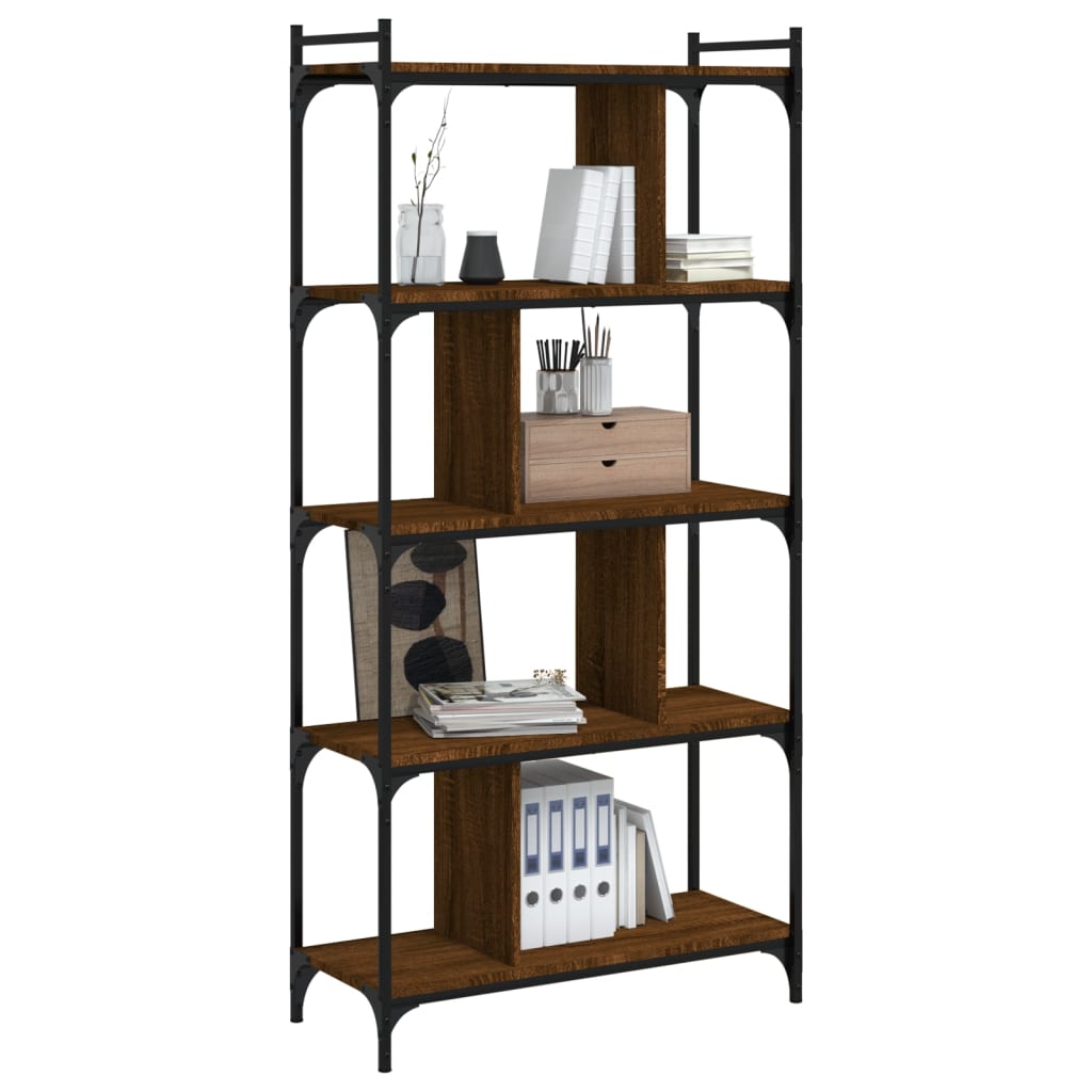 Bibliothèque 5 niveaux chêne brun 76x32x158cm bois d'ingénierie - XIOS
