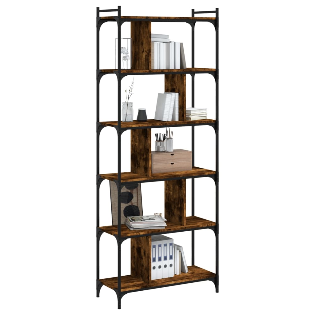 Bibliothèque 6 niveaux chêne fumé 76x32x192cm bois d'ingénierie - XIOS