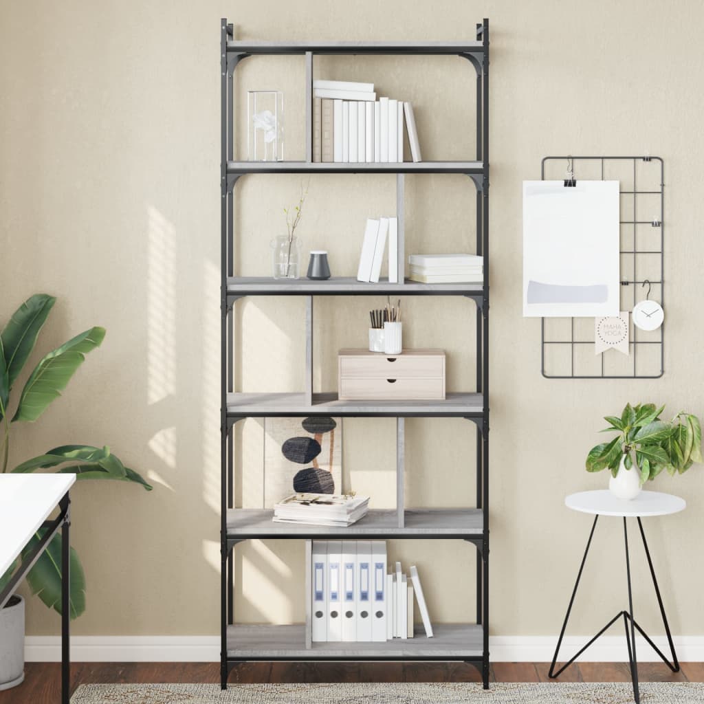 Bibliothèque 6niveaux sonoma gris 76x32x192cm bois d'ingénierie - XIOS
