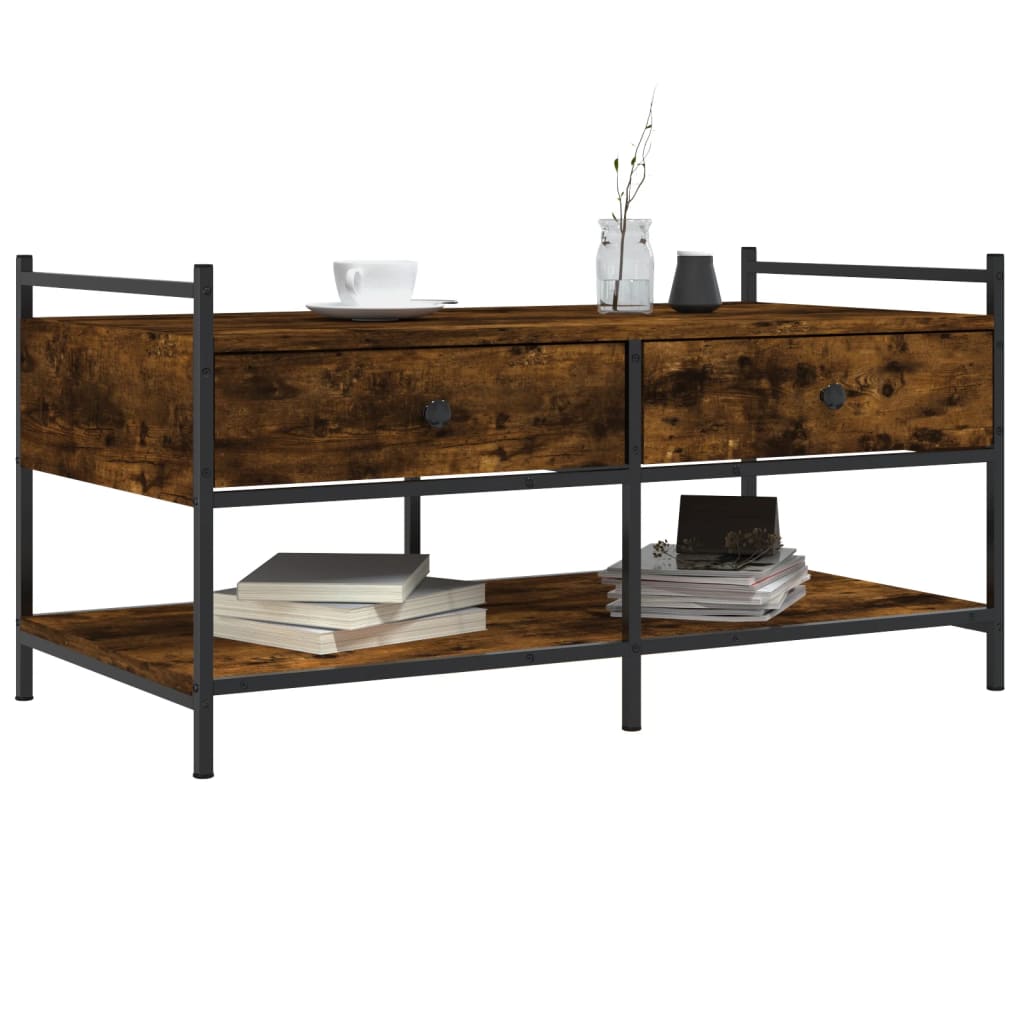 Table basse chêne fumé 99x50x50 cm bois d'ingénierie - XIOS