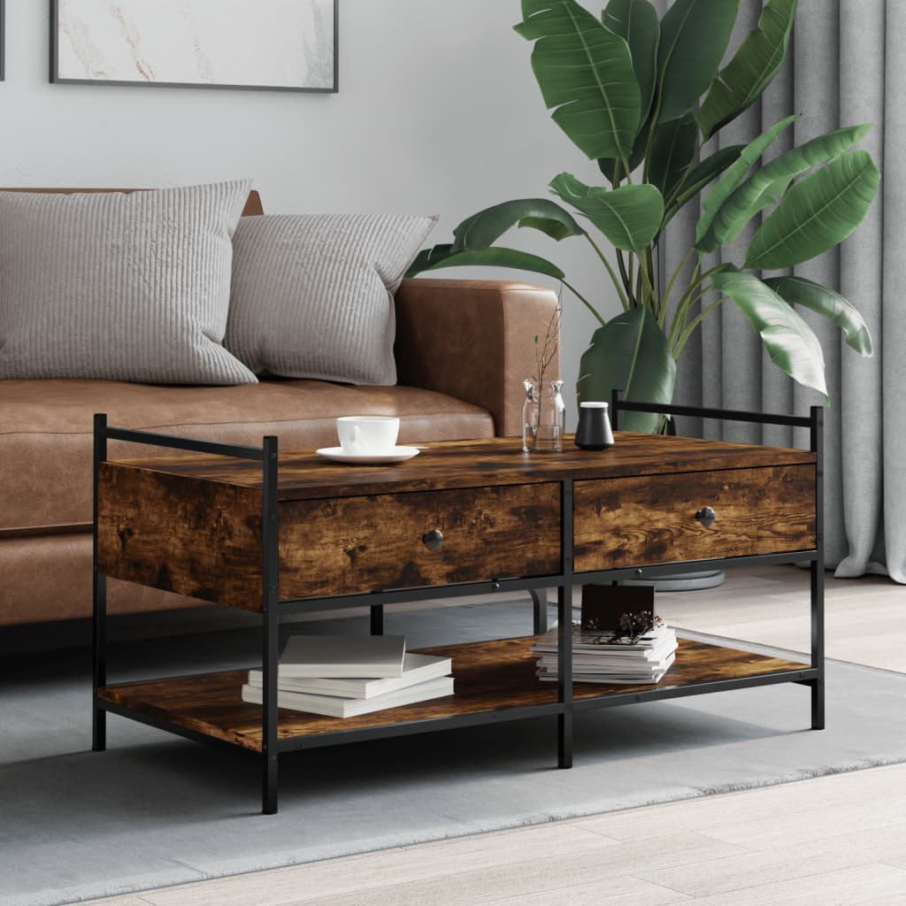 Table basse chêne fumé 99x50x50 cm bois d'ingénierie - XIOS