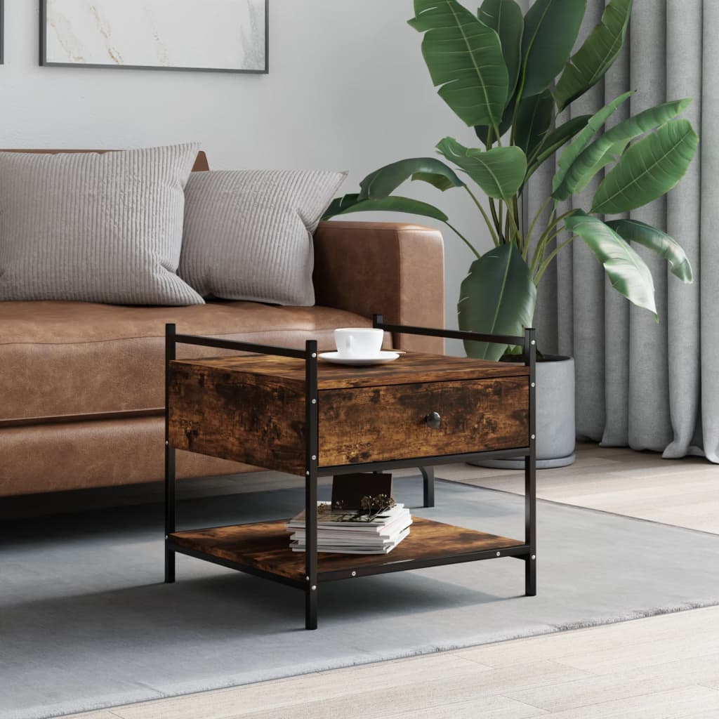 Table basse chêne fumé 50x50x50 cm bois d'ingénierie - XIOS