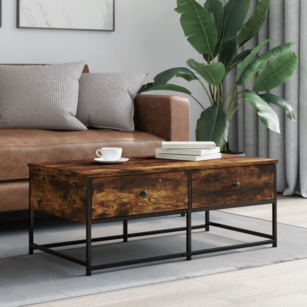 Table basse chêne fumé 100x51x40 cm bois d'ingénierie - XIOS