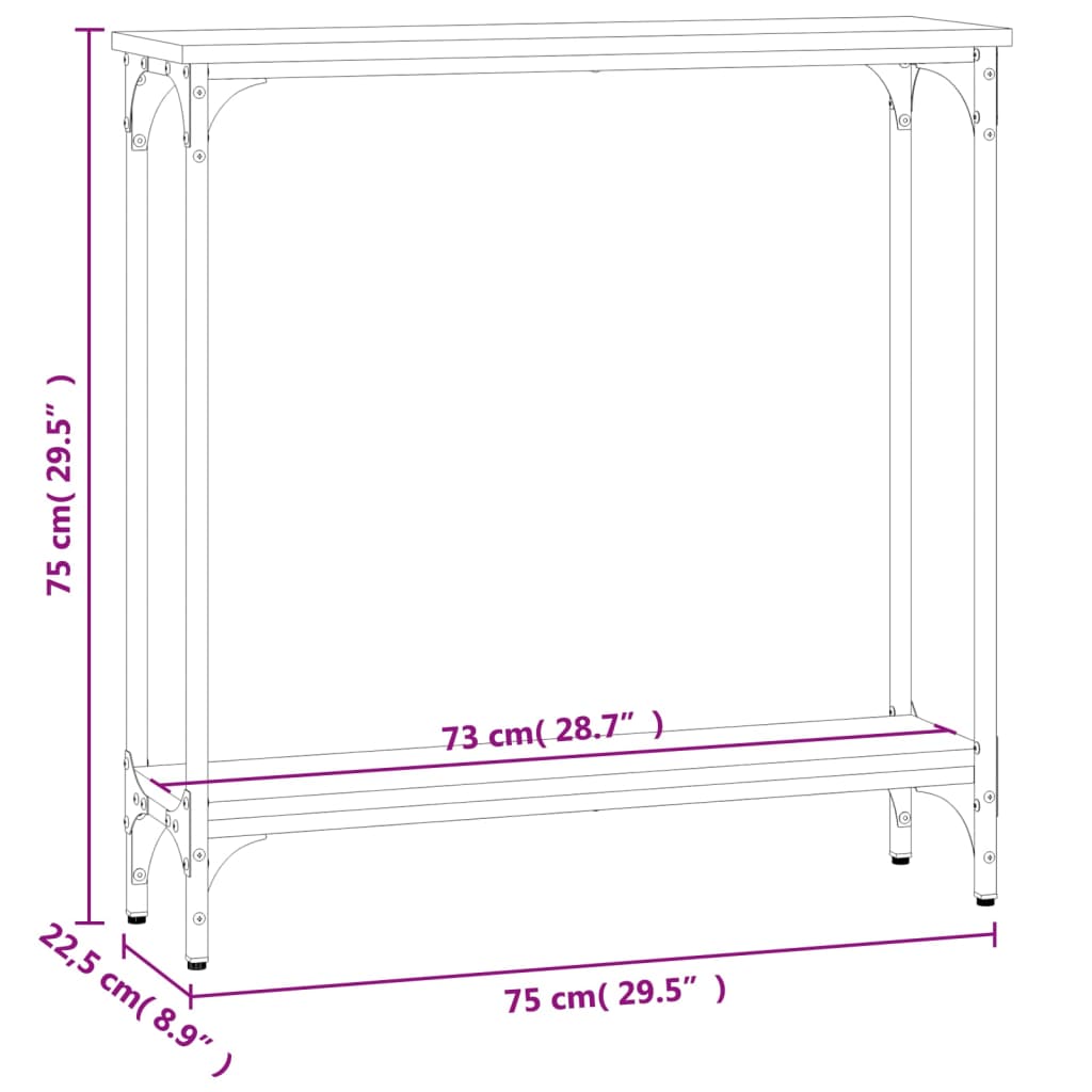Table console chêne fumé 75x22,5x75 cm bois d'ingénierie - XIOS