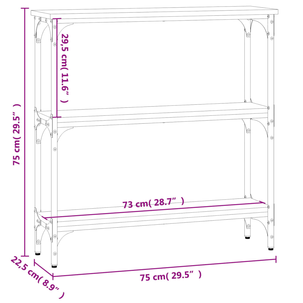Table console chêne fumé 75x22,5x75 cm bois d'ingénierie - XIOS