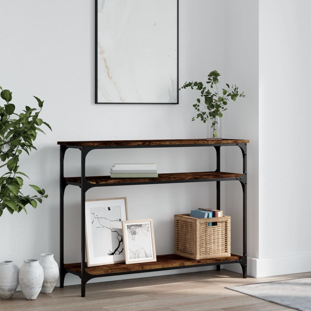 Table console chêne fumé 100x29x75 cm bois d'ingénierie - XIOS
