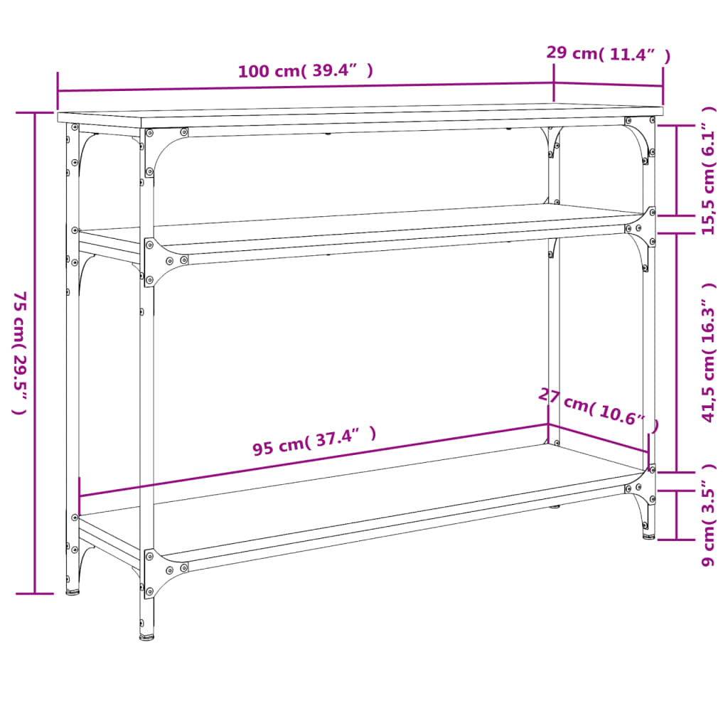 Table console sonoma gris 100x29x75 cm bois d'ingénierie - XIOS