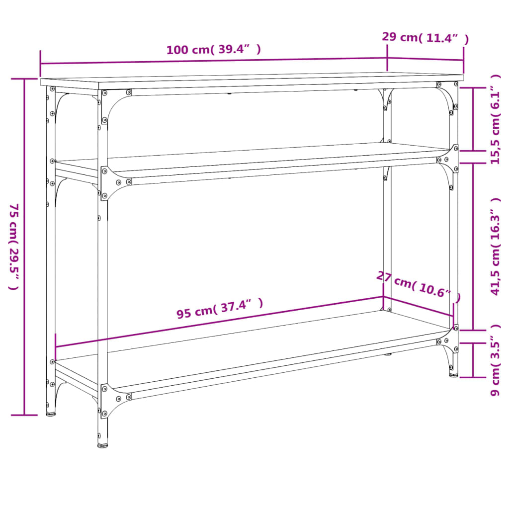 Table console chêne marron 100x29x75 cm bois d'ingénierie - XIOS