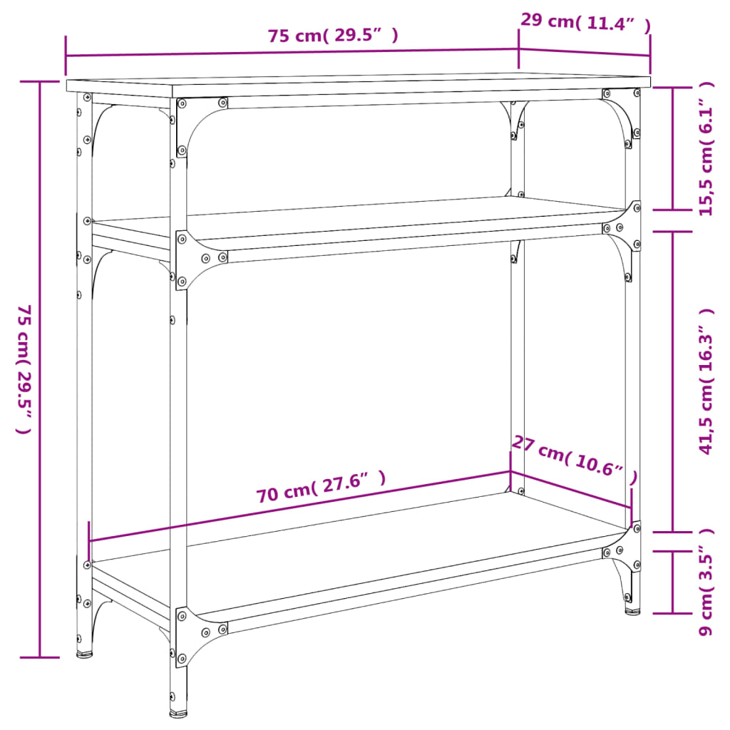 Table console chêne sonoma 75x29x75 cm bois d'ingénierie - XIOS