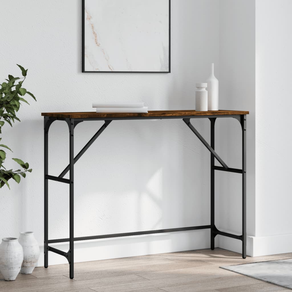 Table console chêne fumé 100x32x75 cm bois d'ingénierie - XIOS