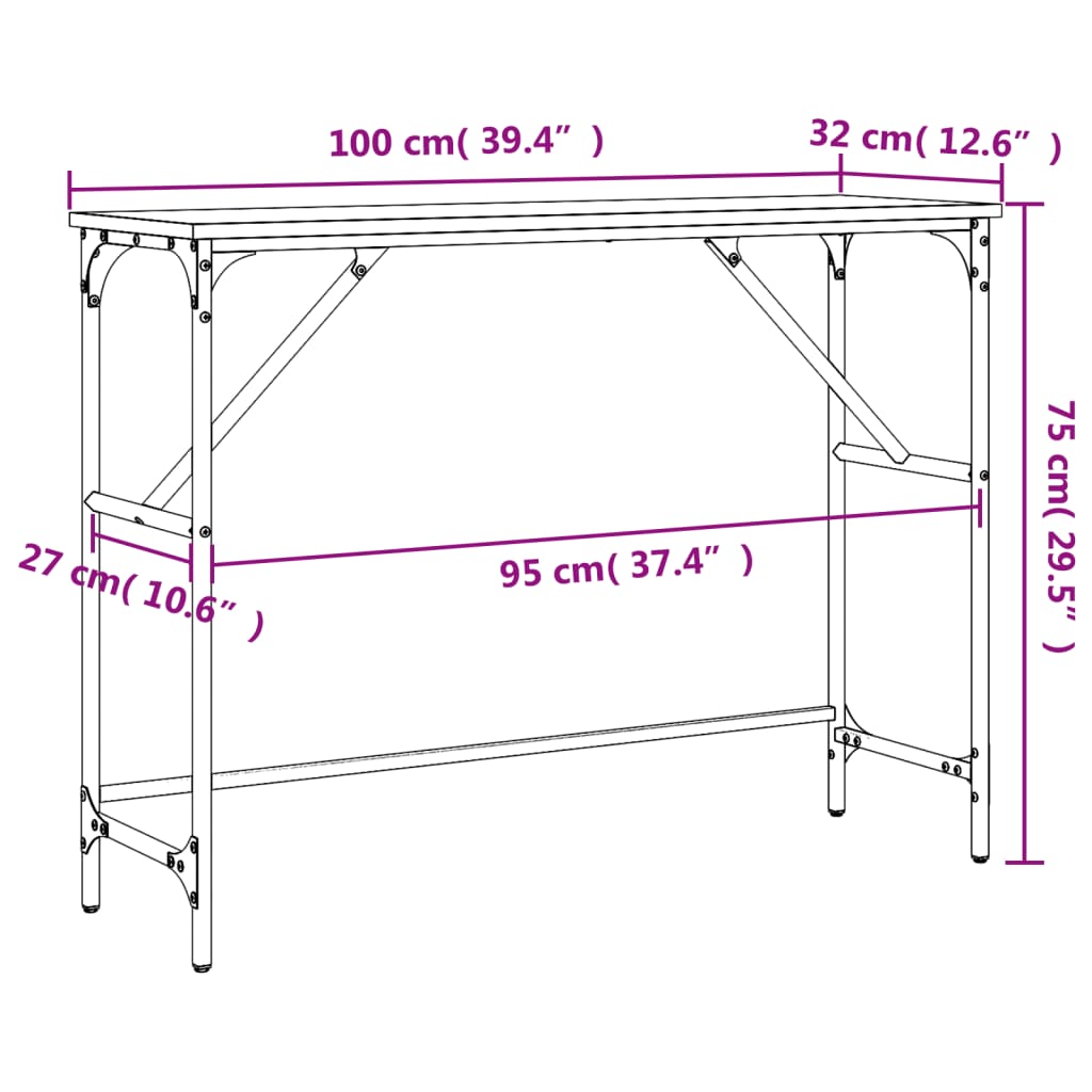 Table console sonoma gris 100x32x75 cm bois d'ingénierie - XIOS