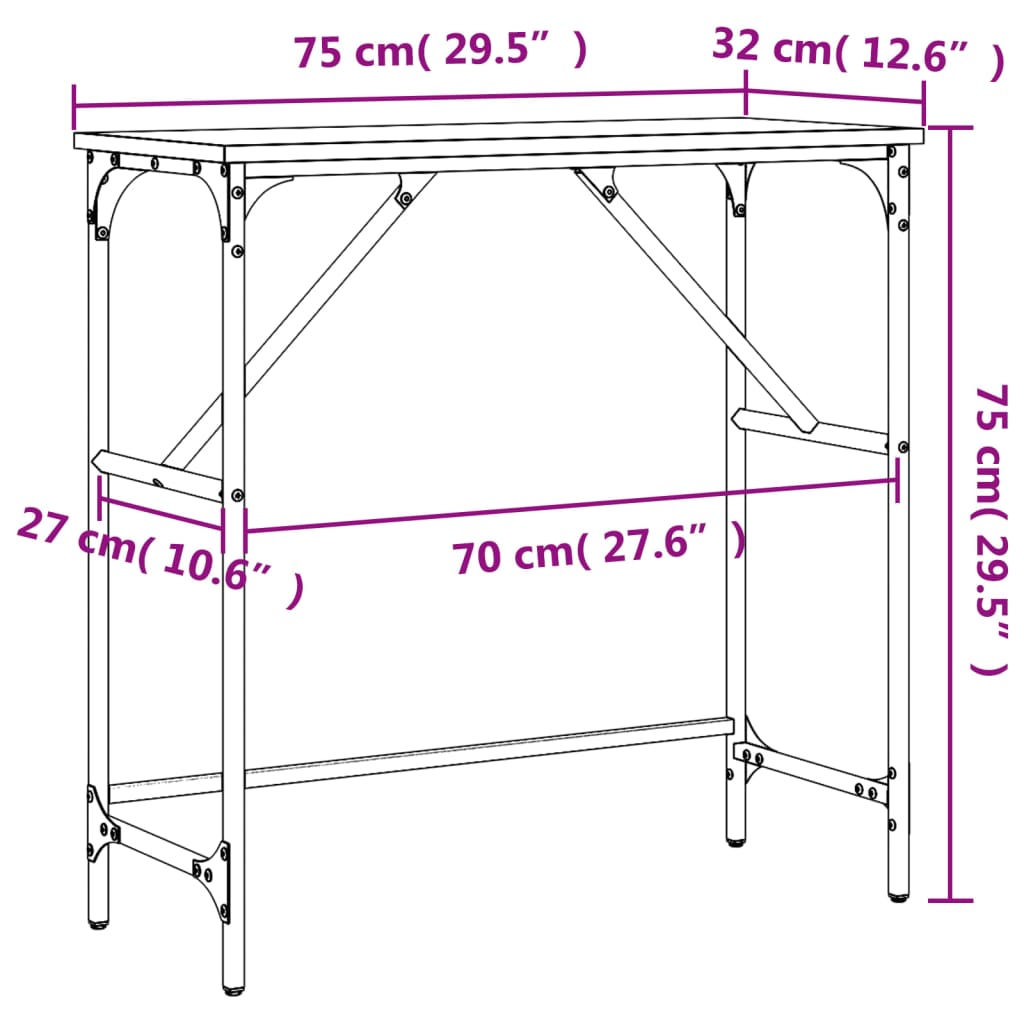 Table console chêne sonoma 75x32x75 cm bois d'ingénierie - XIOS
