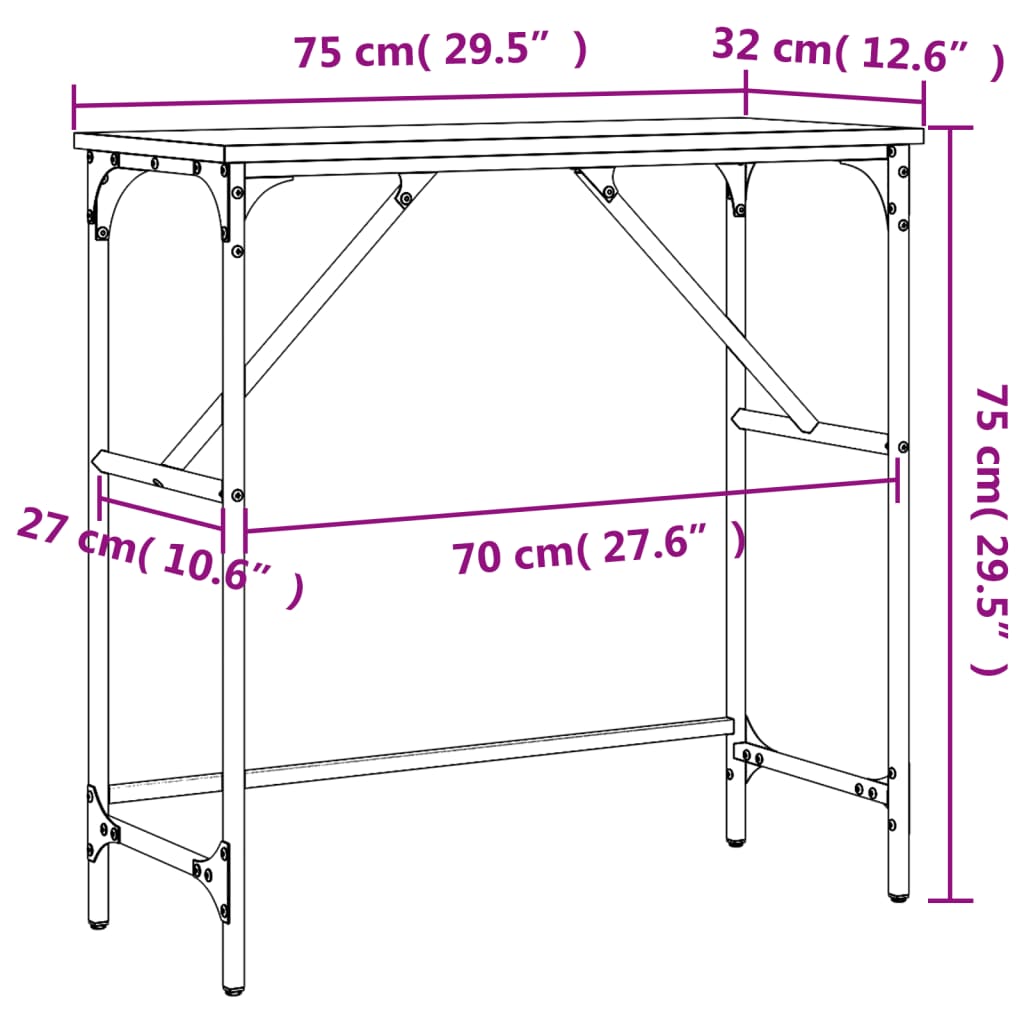 Table console chêne marron 75x32x75 cm bois d'ingénierie - XIOS
