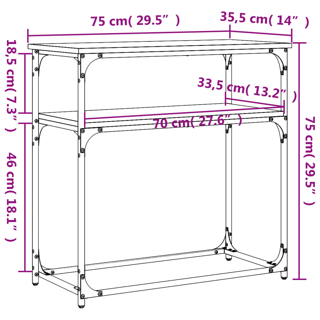 Table console sonoma gris 75x35,5x75 cm bois d'ingénierie - XIOS