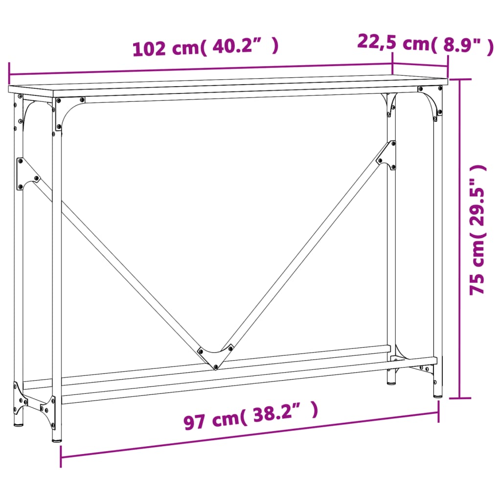 Table console chêne fumé 102x22,5x75 cm bois d'ingénierie - XIOS