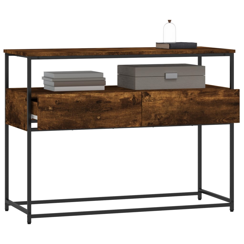 Table console chêne fumé 100x40x75 cm bois d'ingénierie - XIOS