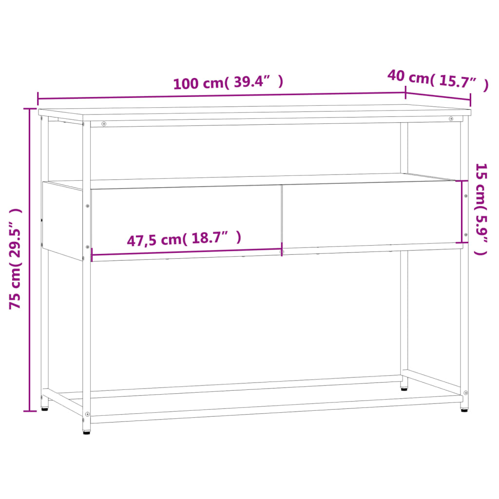 Table console chêne fumé 100x40x75 cm bois d'ingénierie - XIOS