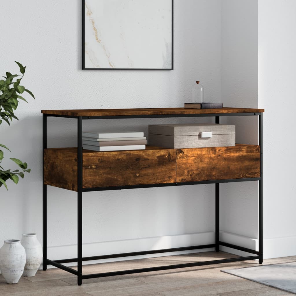 Table console chêne fumé 100x40x75 cm bois d'ingénierie - XIOS