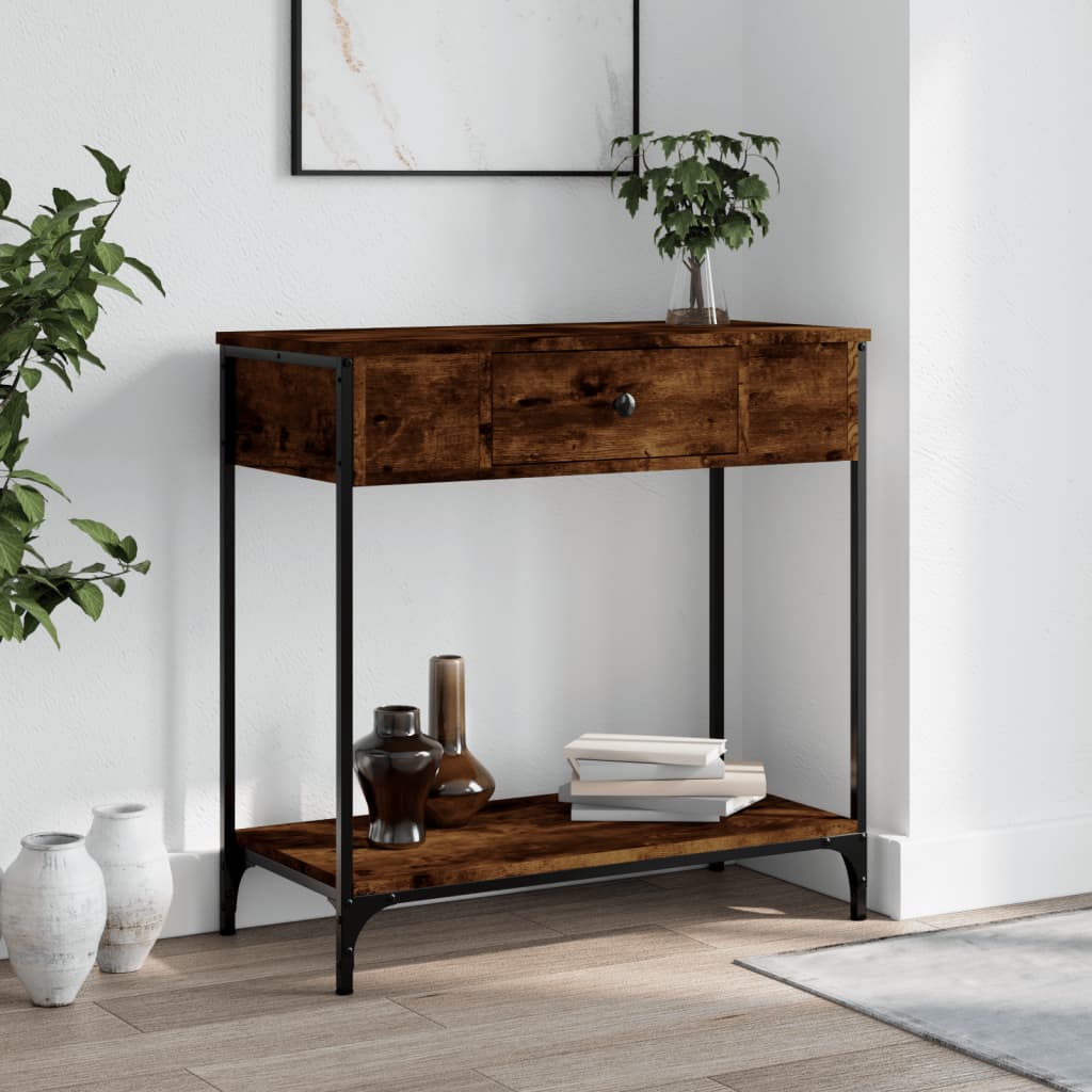 Table console chêne fumé 75x34,5x75 cm bois d'ingénierie - XIOS