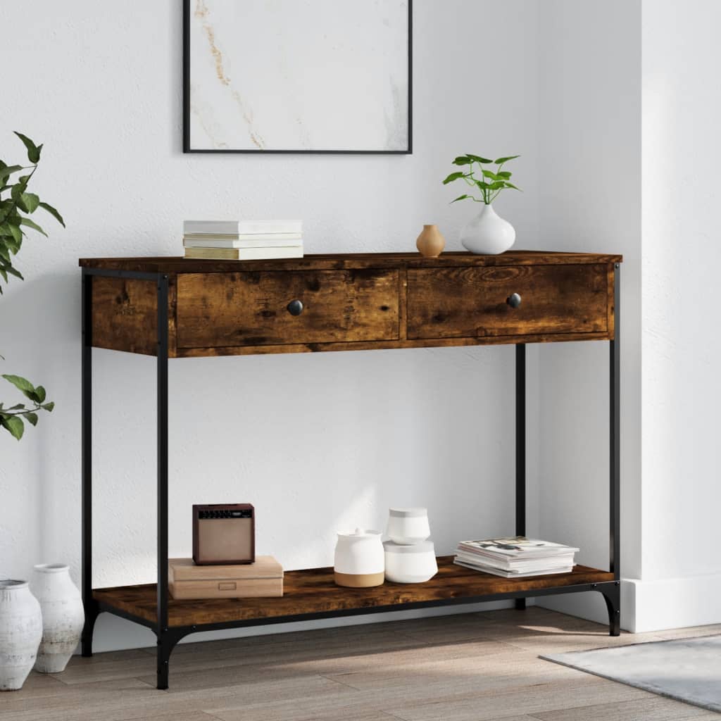 Table console chêne fumé 100x34,5x75 cm bois d'ingénierie - XIOS