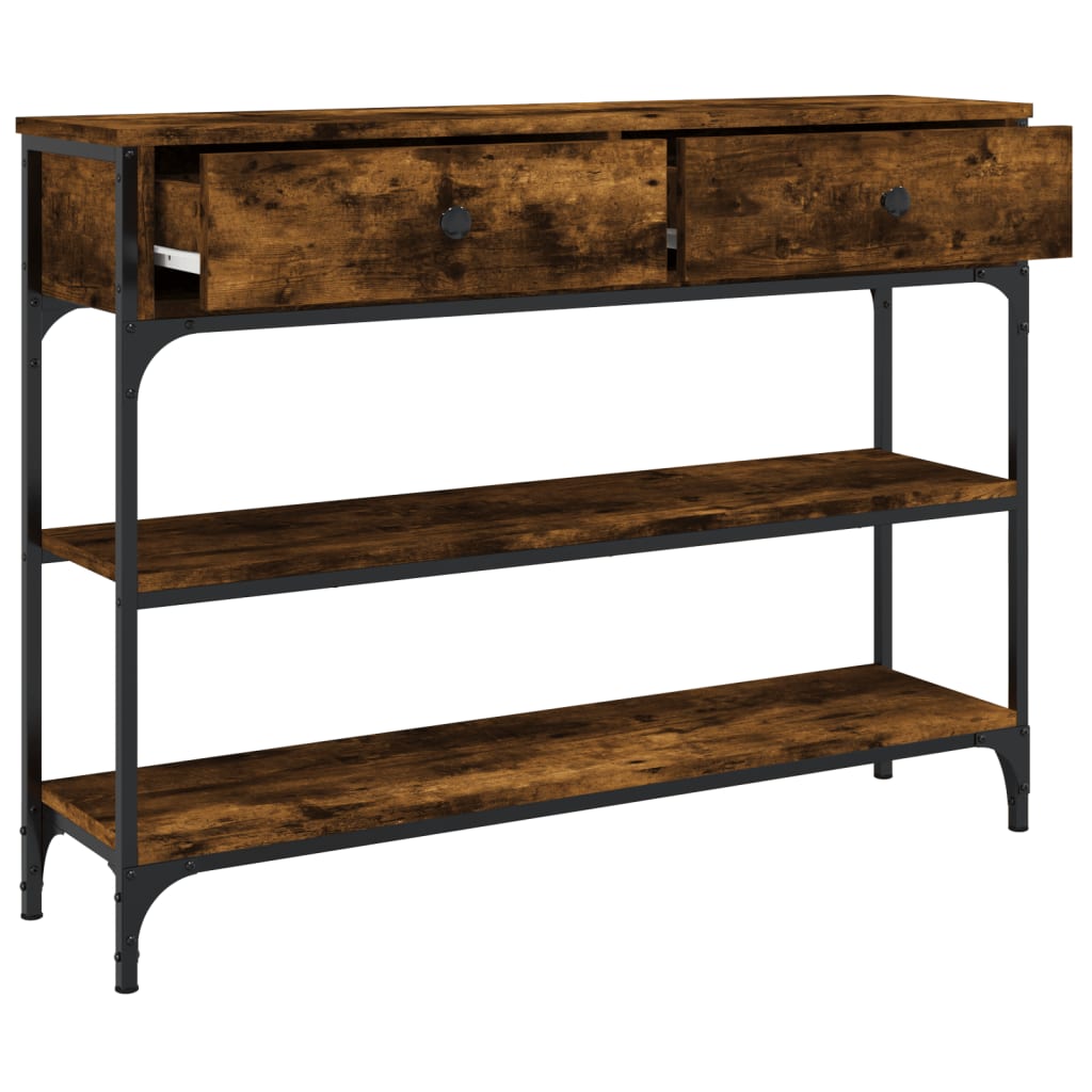 Table console chêne fumé 100x25x75 cm bois d'ingénierie - XIOS