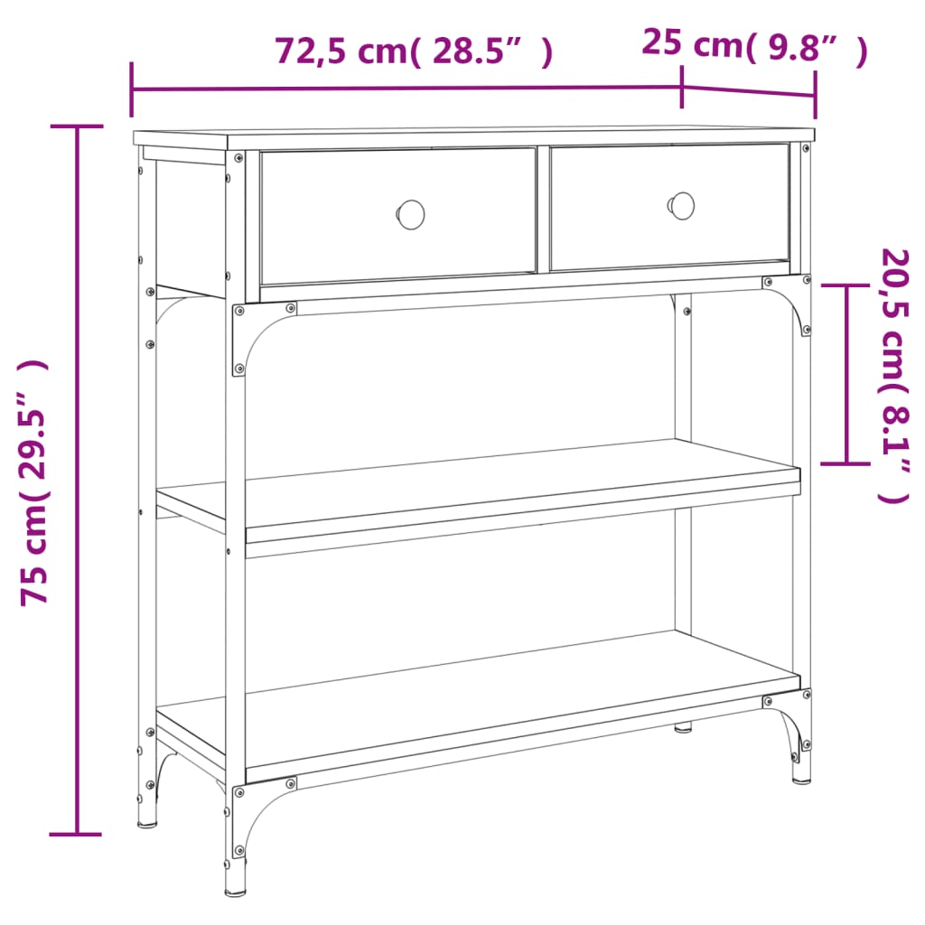 Table console chêne sonoma 72,5x25x75 cm bois d'ingénierie Tables d'appoint vidaXL   