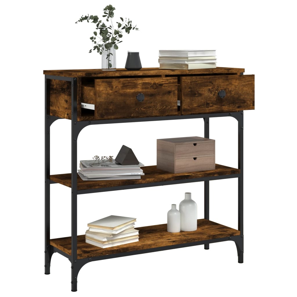 Table console chêne fumé 72,5x25x75 cm bois d'ingénierie - XIOS