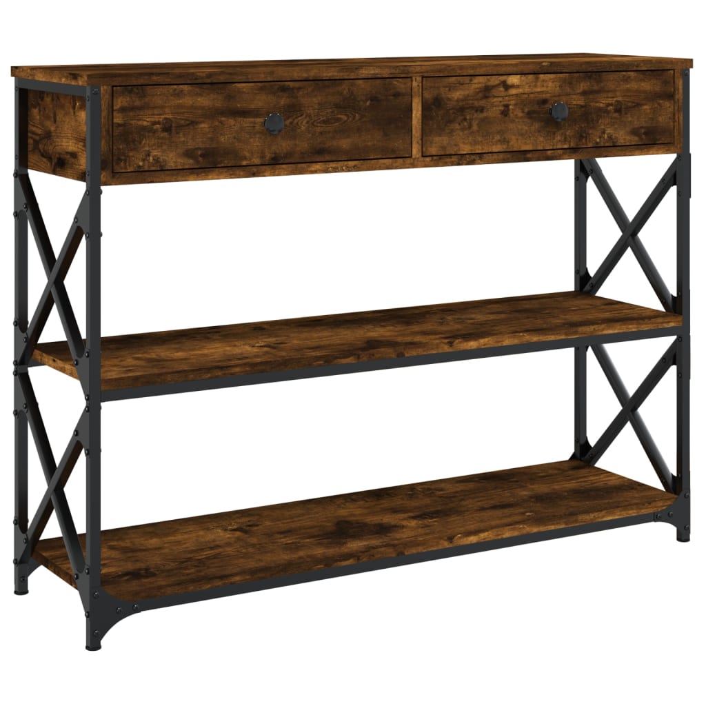 Table console chêne fumé 100x28x75 cm bois d'ingénierie - XIOS