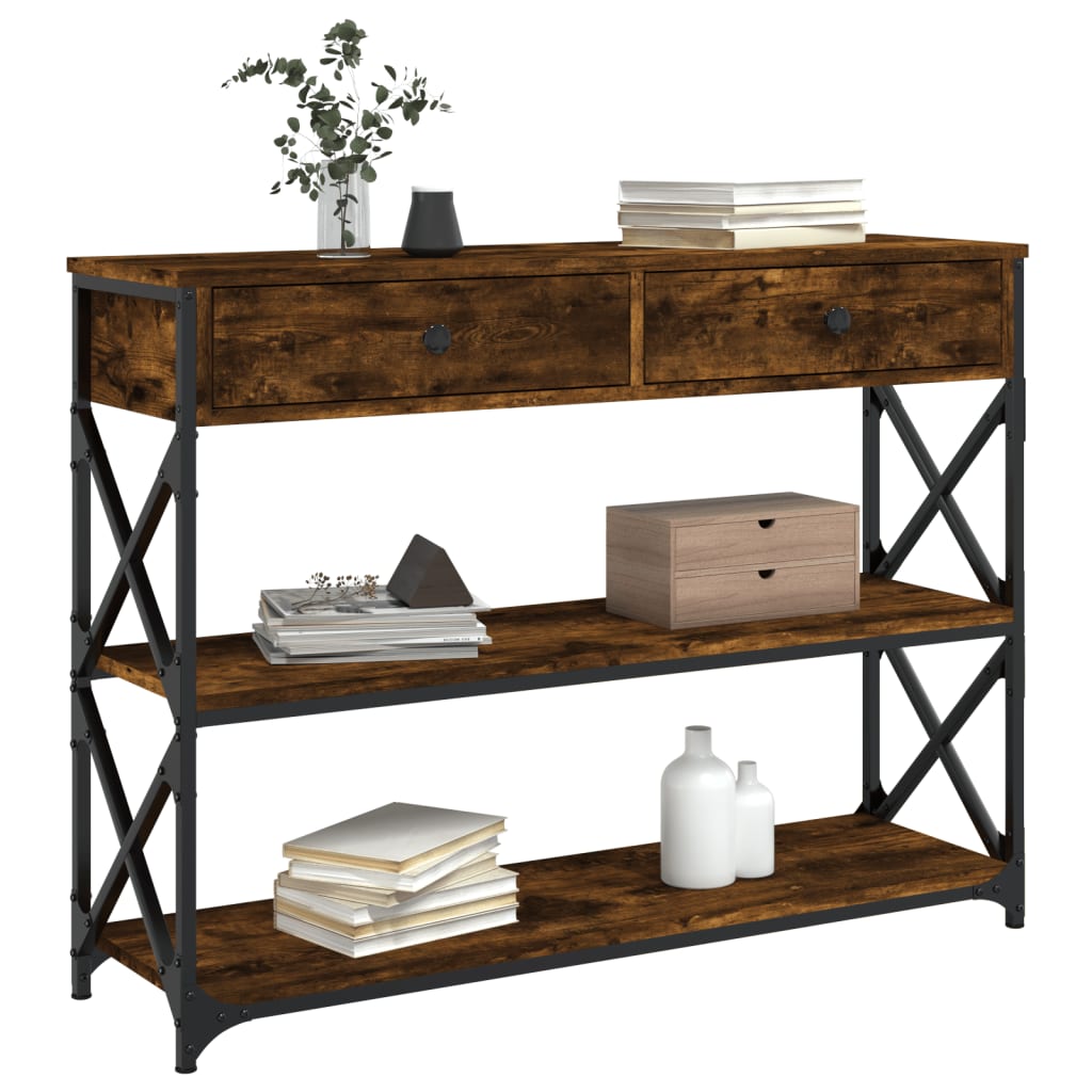 Table console chêne fumé 100x28x75 cm bois d'ingénierie - XIOS